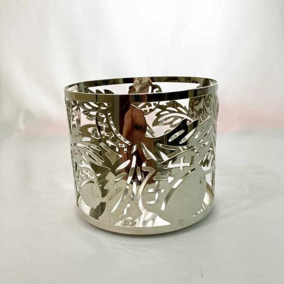 Bath & Body Works SILVER Candle Holder Acorns Fall Leaves 3-Wick SLATKIN CO - Picture 3 of 7